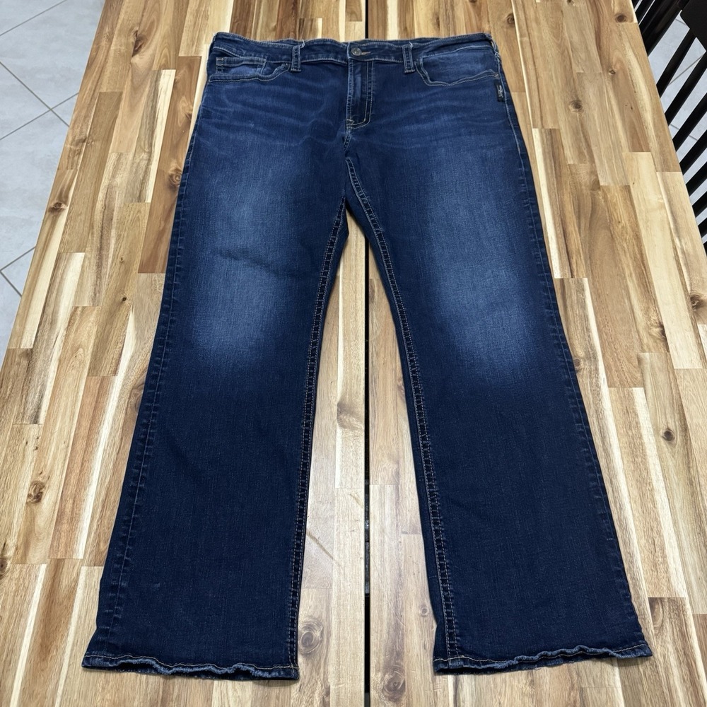 Silver Jeans Mens 40x32 Zac Blue Straight Leg Dark Wash Denim Thick Stitch